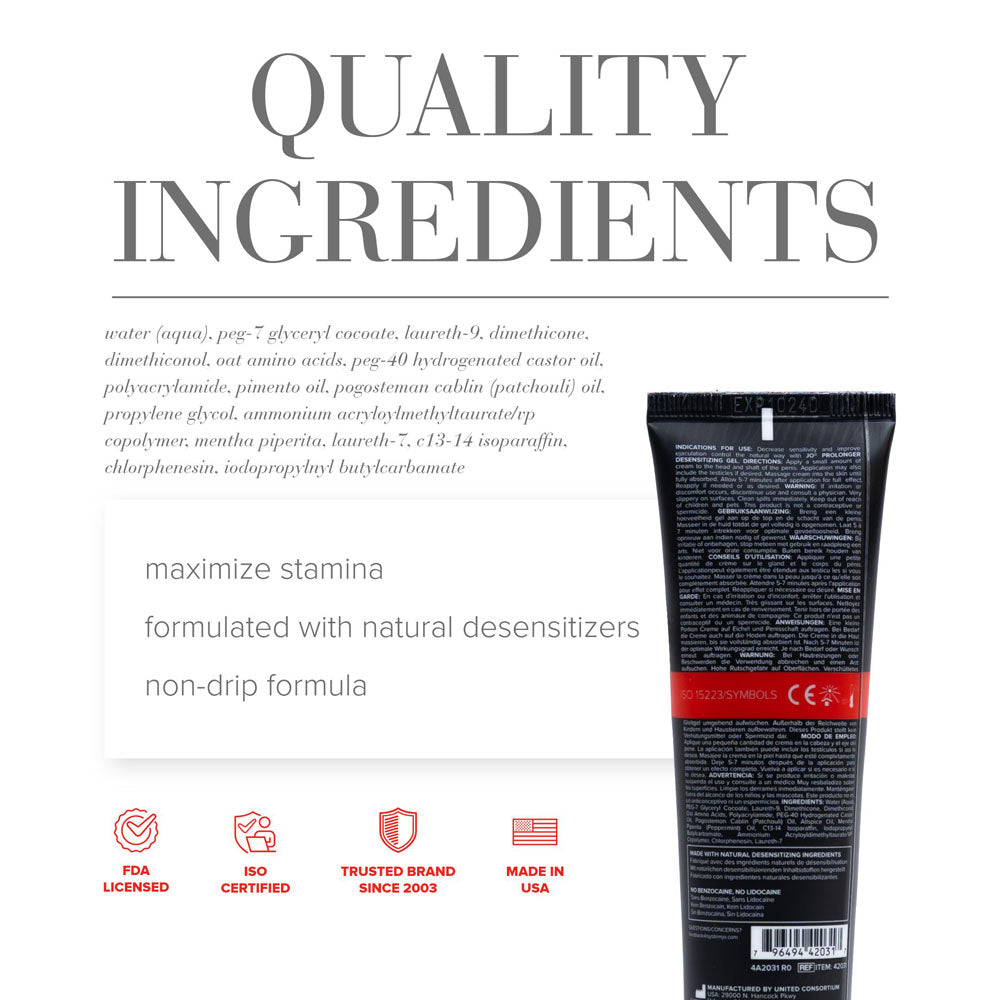 JO Prolonger Gel - 60 mL - Penis Desensitising Gel - 60 ml Tube