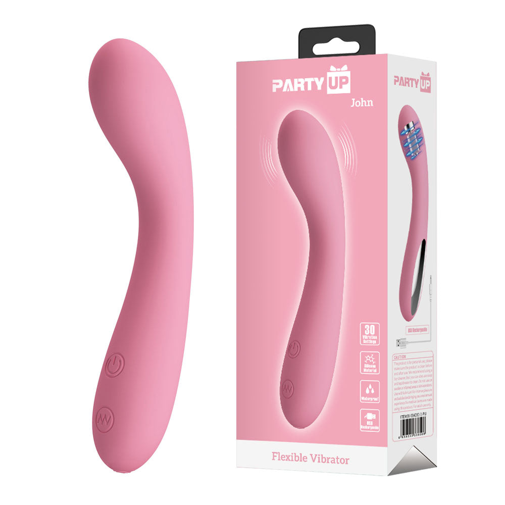 Party Up JOHN Flexible Vibe - Pink - Pink 16 cm USB Rechargeable Vibrator