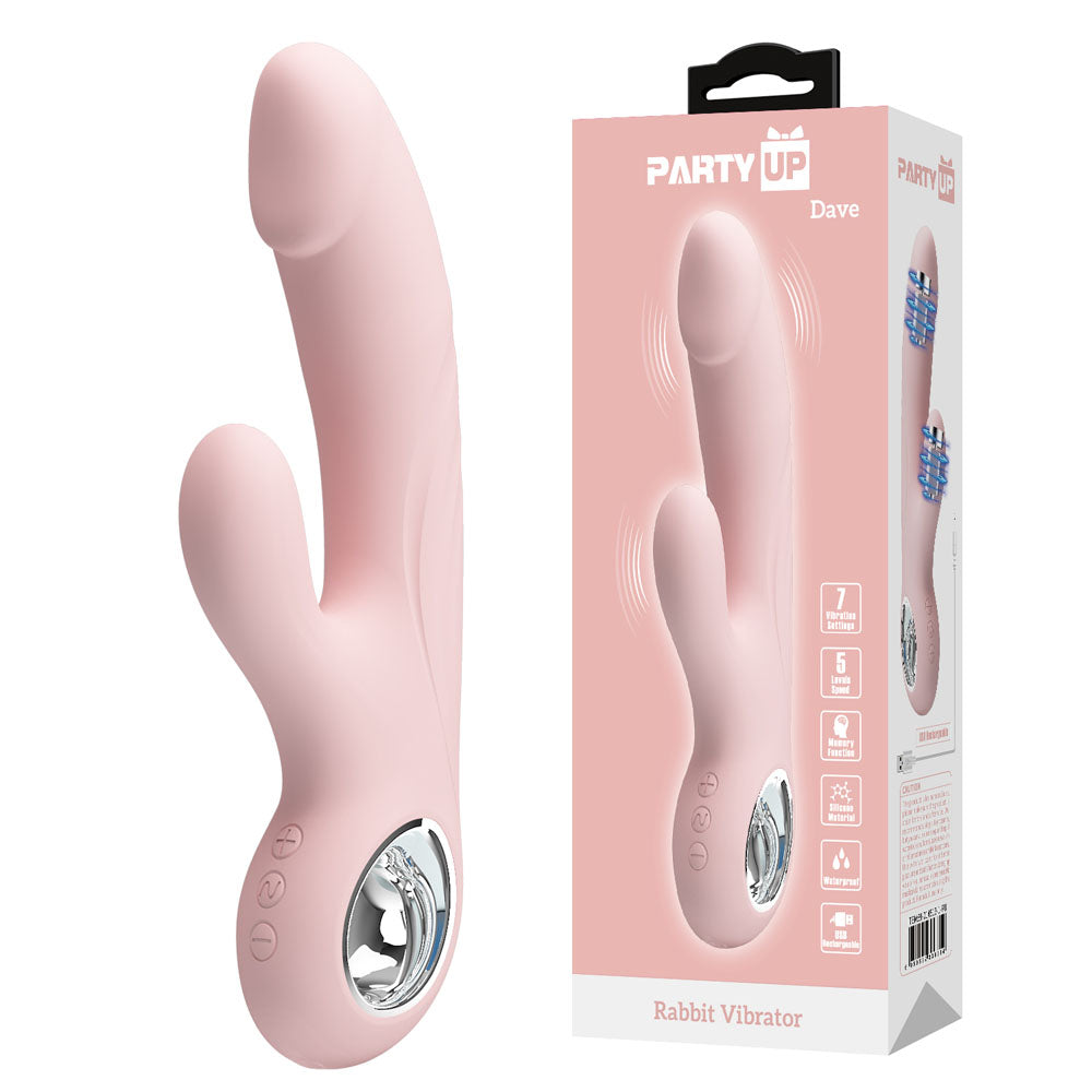 Party Up DAVE Rabbit Vibe - Pink - Pink 19 cm USB Rechargeable Rabbit Vibrator