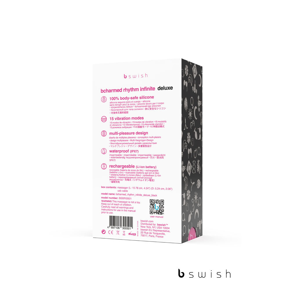 BCharmed Rhythm Infinite Deluxe - Black - Black USB Rechargeable Vibrating Cock Ring