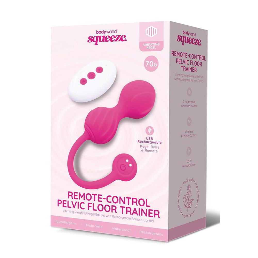 Bodywand Squeeze Remote-Control Pelvic Floor Trainer - Pink USB Rechargeable Weighted Kegel Balls with Remote