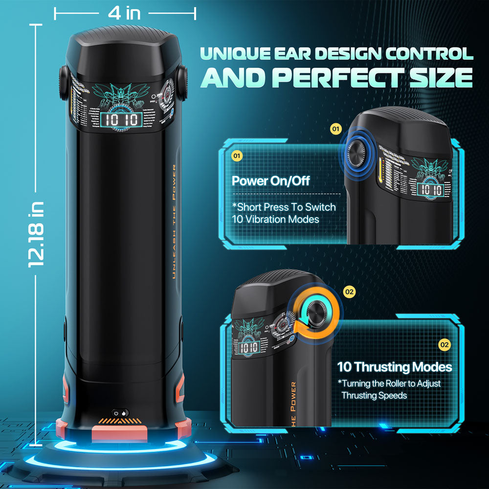 CyberSkin The Titan - Black USB Rechargeable Thrusting & Vibrating Auto Masturbator with Heater