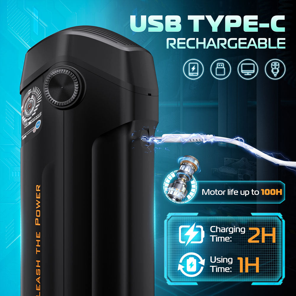 CyberSkin The Titan - Black USB Rechargeable Thrusting & Vibrating Auto Masturbator with Heater