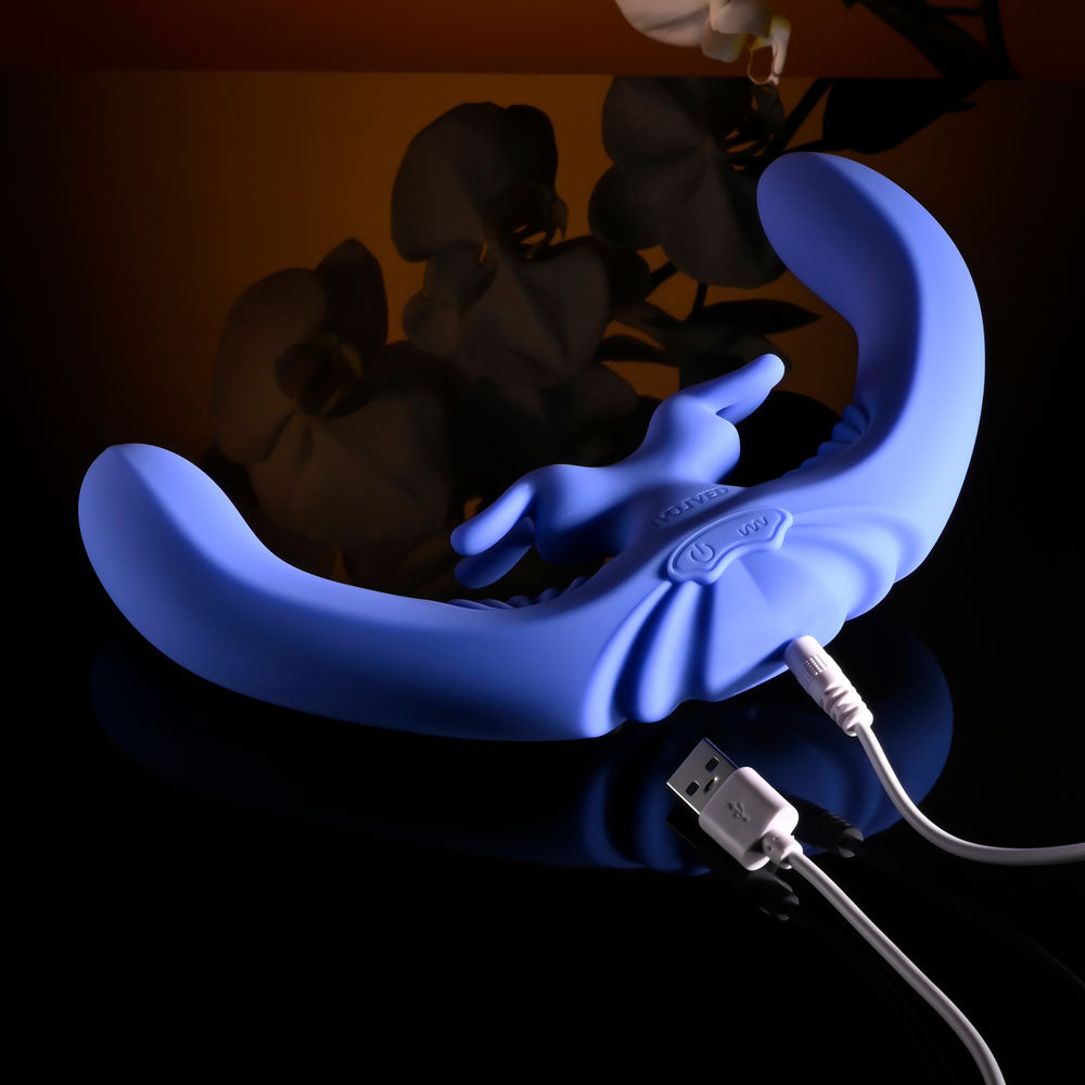 Evolved LOVEBIRDS - Purple 20.8 cm USB Rechargeable Double-Ended Rabbit Vibrator with Remote