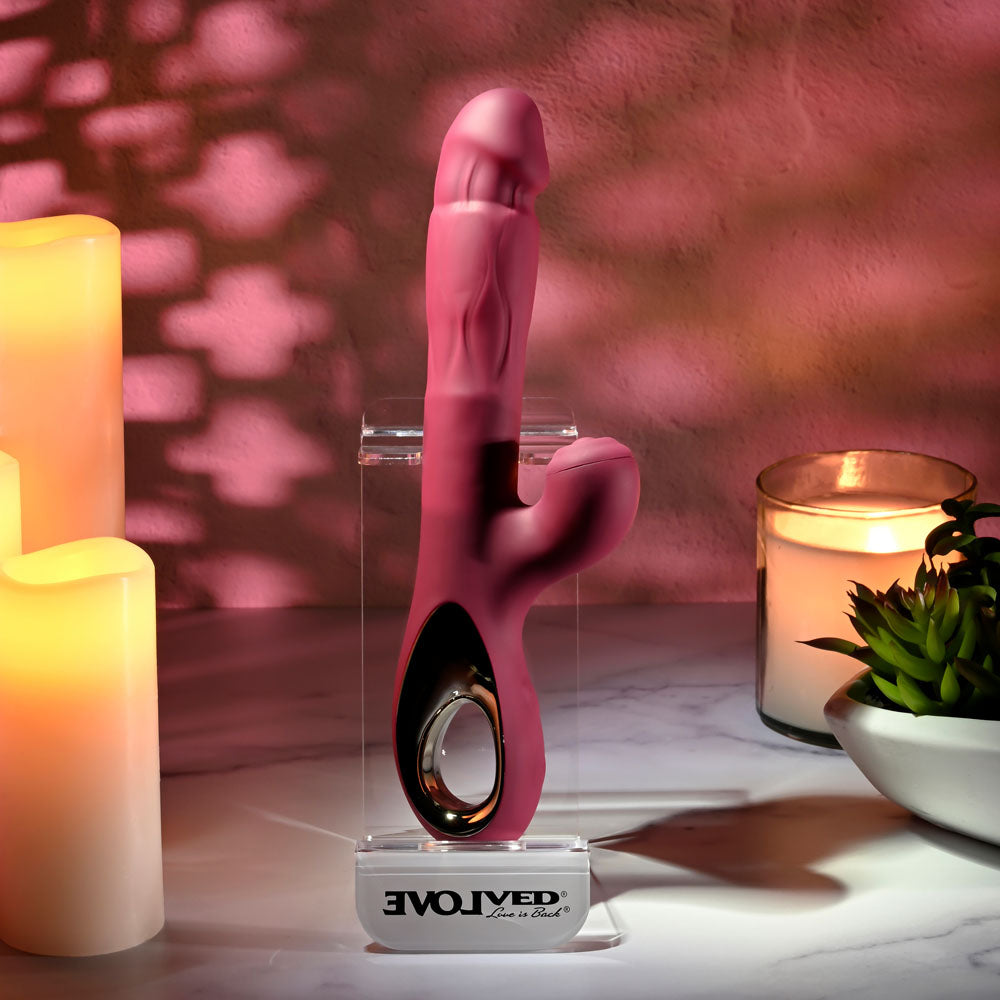 Evolved BURSTING WITH PLEASURE - Red 25.4 cm USB Rechargeable Vibrator with Tapping Clitoral Stimulator