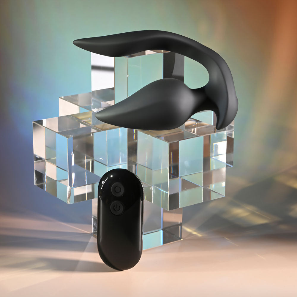 Evolved THE GENIE - Black 11.2 cm USB Rechargeable Vibrating Plug with Wireless Remote