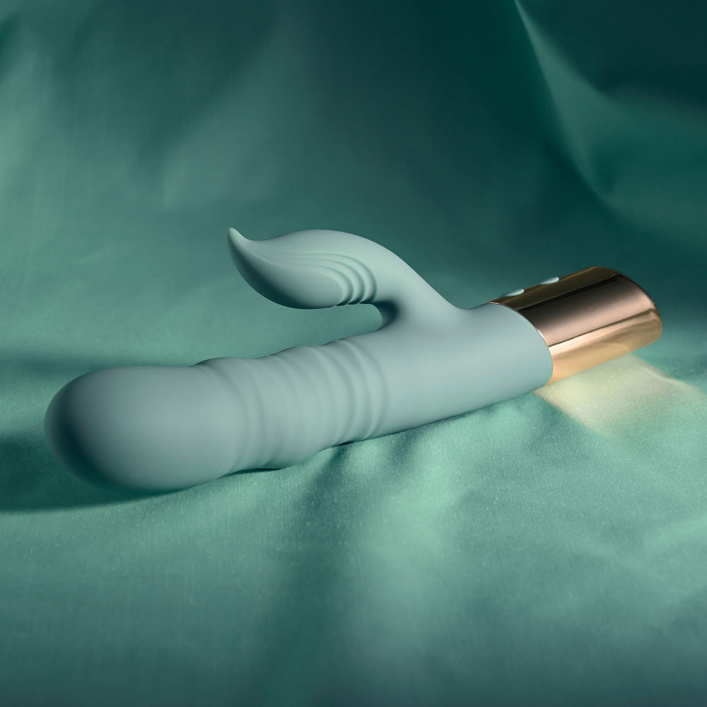 Evolved THE SHIMMY - Green USB Rechargeable Thrusting Rabbit Vibrator