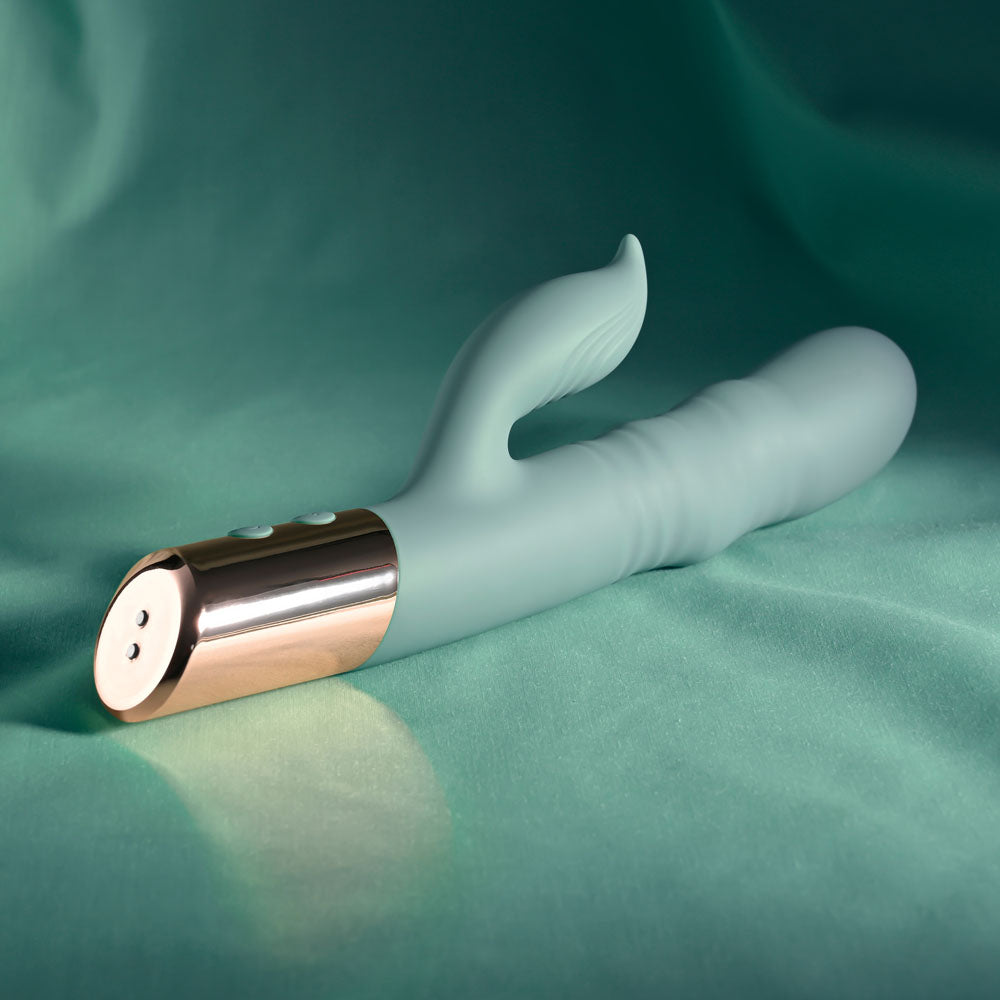 Evolved THE SHIMMY - Green USB Rechargeable Thrusting Rabbit Vibrator