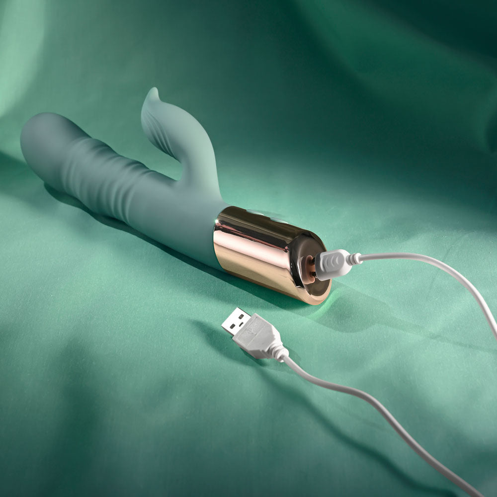 Evolved THE SHIMMY - Green USB Rechargeable Thrusting Rabbit Vibrator