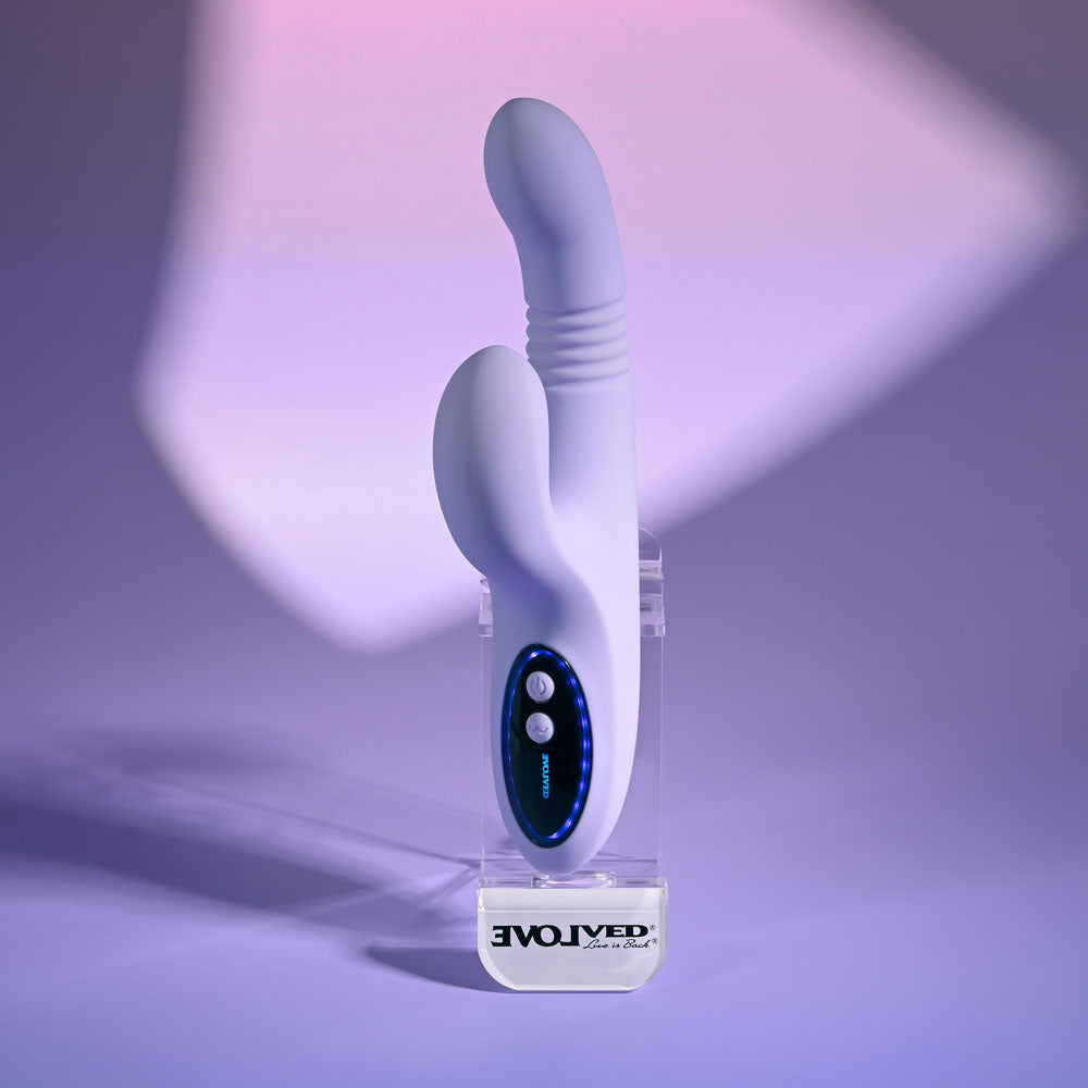 Evolved PEP TALK - Purple 23.3 cm USB Rechargeable Thrusting Vibrator with Tapping Clitoral Stimulator