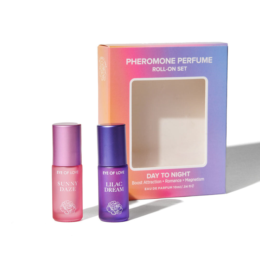 Eye Of Love Love In Bloom Pheromone Perfume Roll-On Set - Day to Night (Sunny Daze & Lilac Dream) Pheromone Perfume Oils for Women to attract Men - 10 ml Roll On Bottles