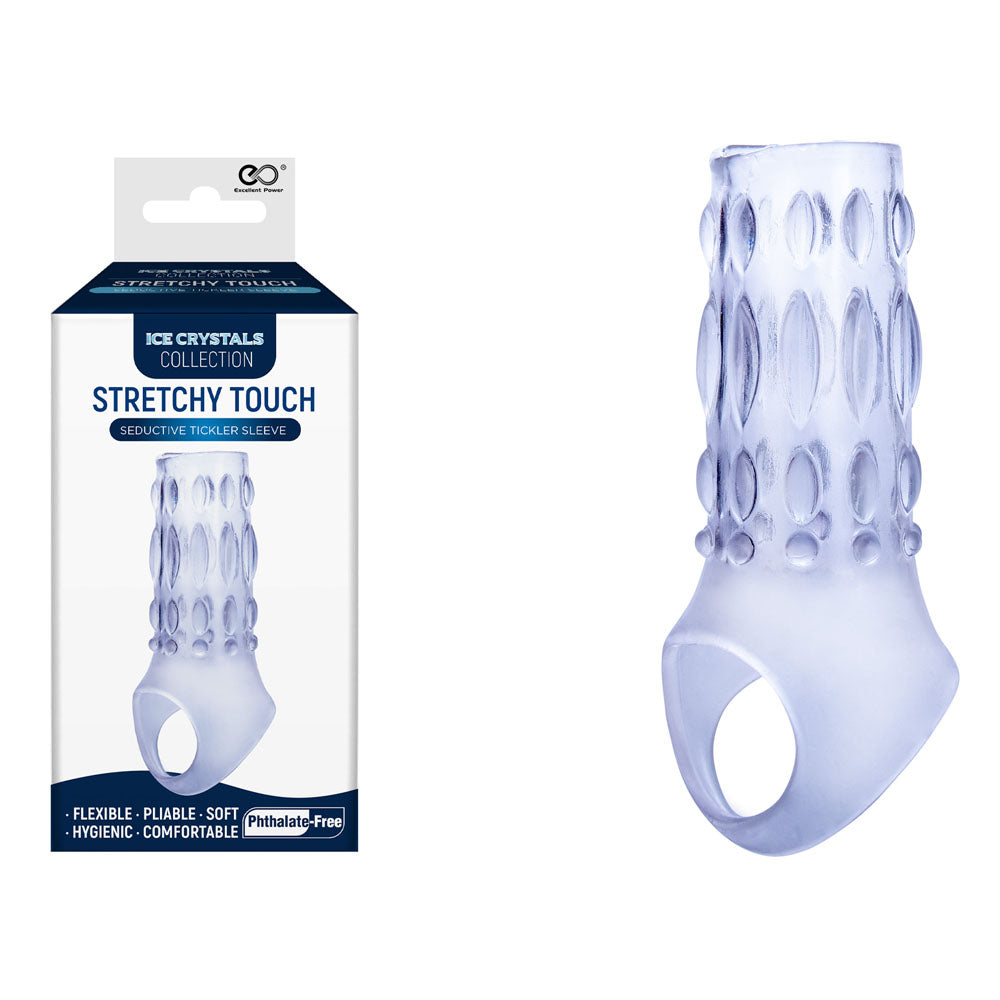 Ice Crystals Stretchy Touch Tickler Sleeve - Clear Penis Sleeve