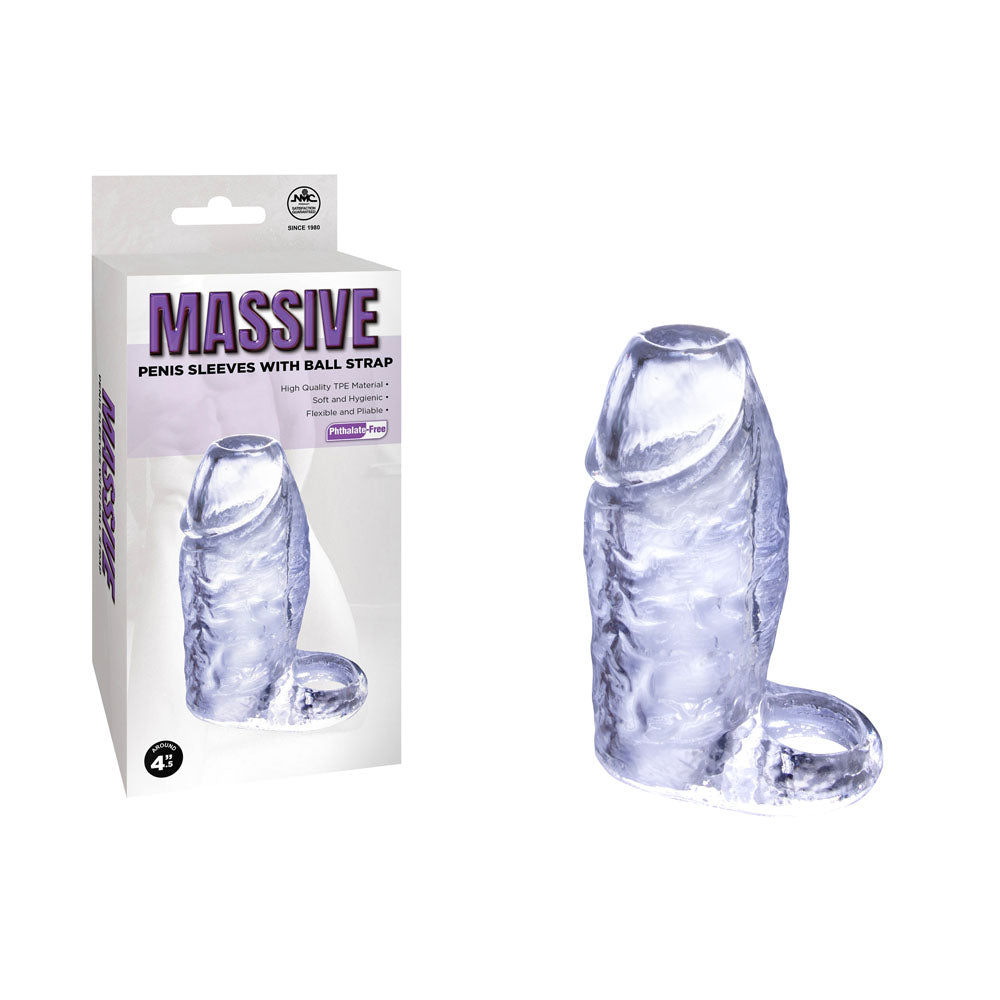 Massive Penis Sleeve with Ball Strap - Clear 11.5 cm Penis Enlarger Sleeve