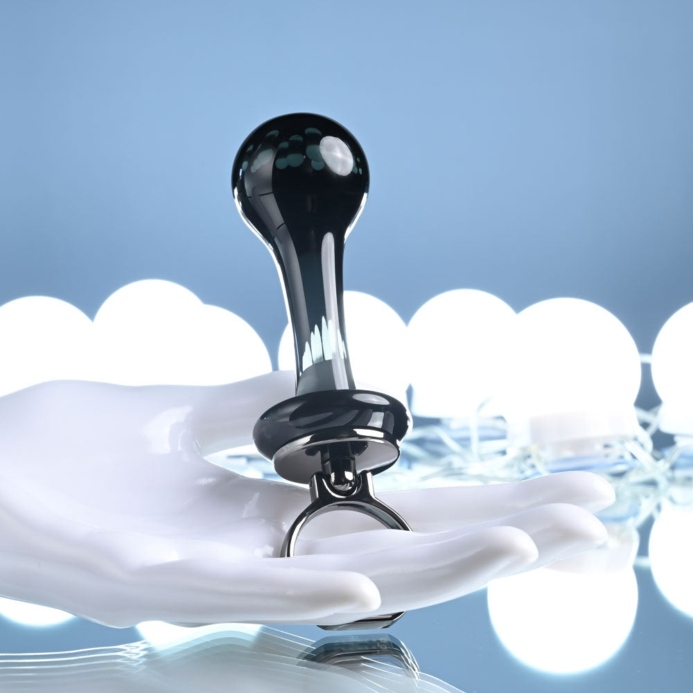Gender X BLOW POP - Black 12.8 cm Glass Plug with Ring Pull