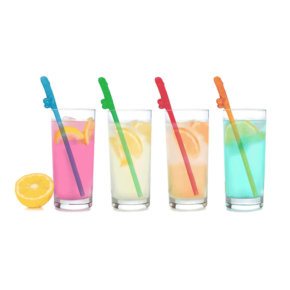 Super Fun Penis Party Straws - Coloured - Multi Coloured Dicky Straws - 8 Pack