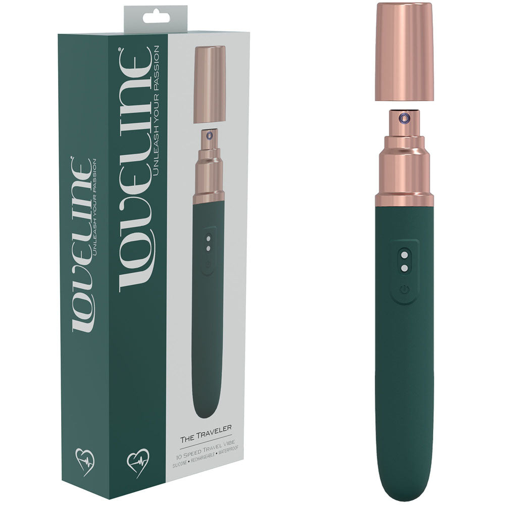 LOVELINE The Traveler - Green - Green 17.6 cm USB Rechargeable Vibrator with Lube Applicator