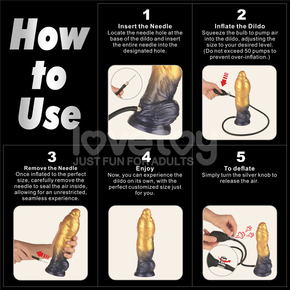 Aerosx 10 Inch Dual Density Inflatable Dildo - Gold/Blue 33 cm Inflatable Fantasy Dildo