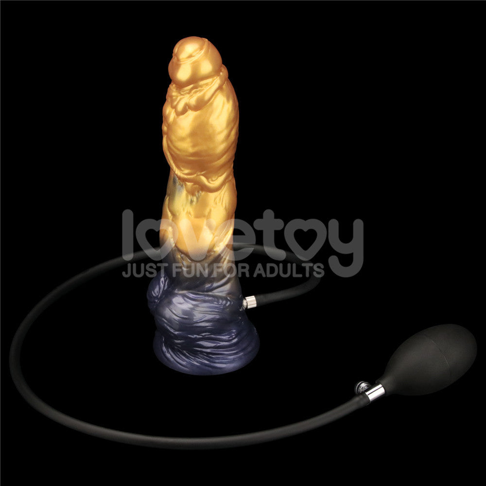 Aerosx 10 Inch Dual Density Inflatable Dildo - Gold/Blue 33 cm Inflatable Fantasy Dildo