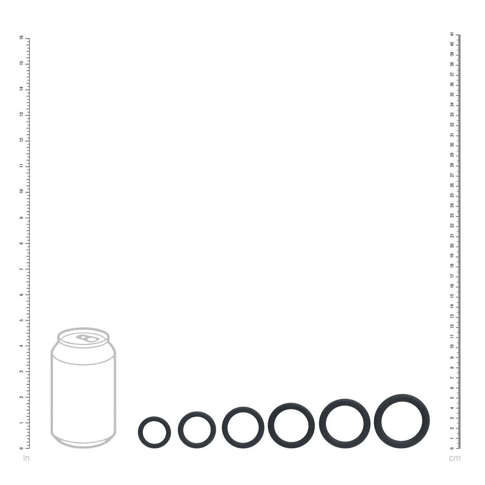 LEVELZ Classic Silicone Cock Ring Set of 6 - Black Cock Rings - Set of 6 Sizes