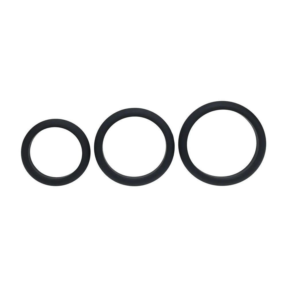 LEVELZ Wide O Silicone Cock Ring Set of 3 - L/XL/2X - Black Cock Rings - Set of 3 Sizes