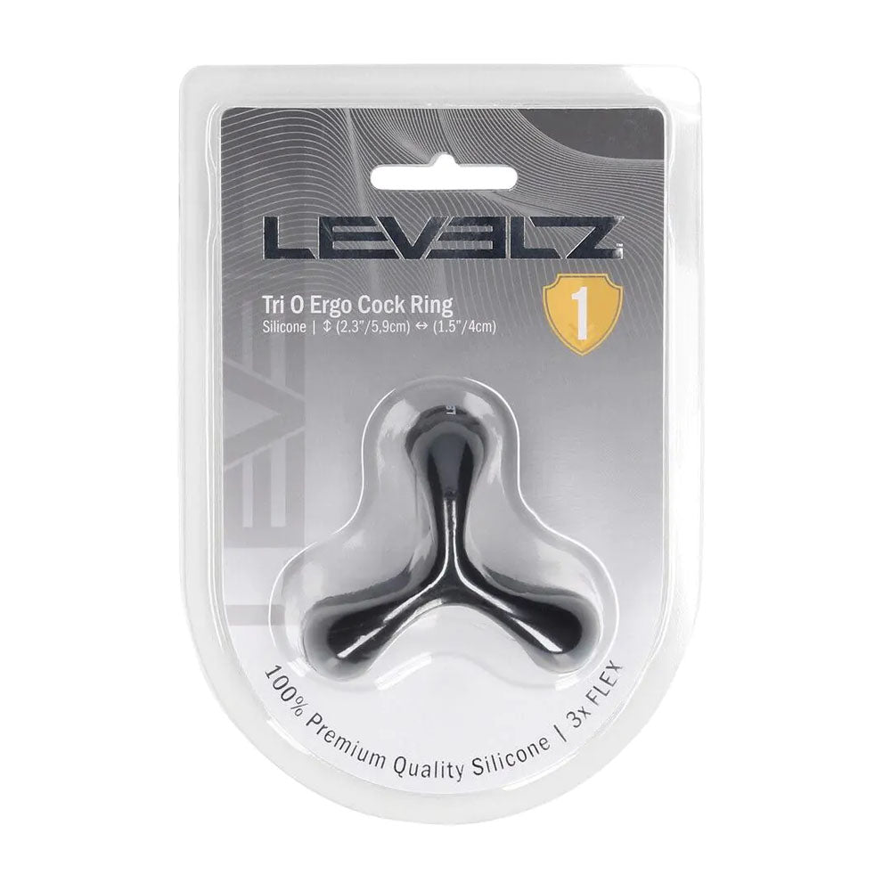 LEVELZ Tri O Ergo Silicone Cock Ring - Black - Black Cock & Balls Rings