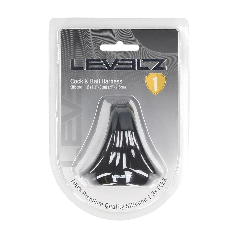 LEVELZ Silicone Cock & Ball Harness - Black - Black Cock & Ball Ring