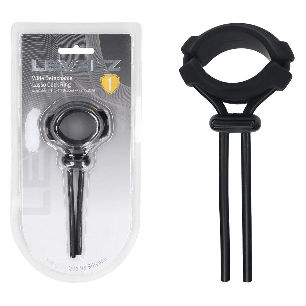 LEVELZ Wide Detachable Lasso Cock Ring - Black - Black Adjustable Cock Ring
