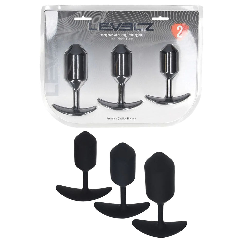 LEVELZ Silicone Weighted Anal Plug Training Set - Black Weighted Butt Plugs - Set of 3 Sizes
