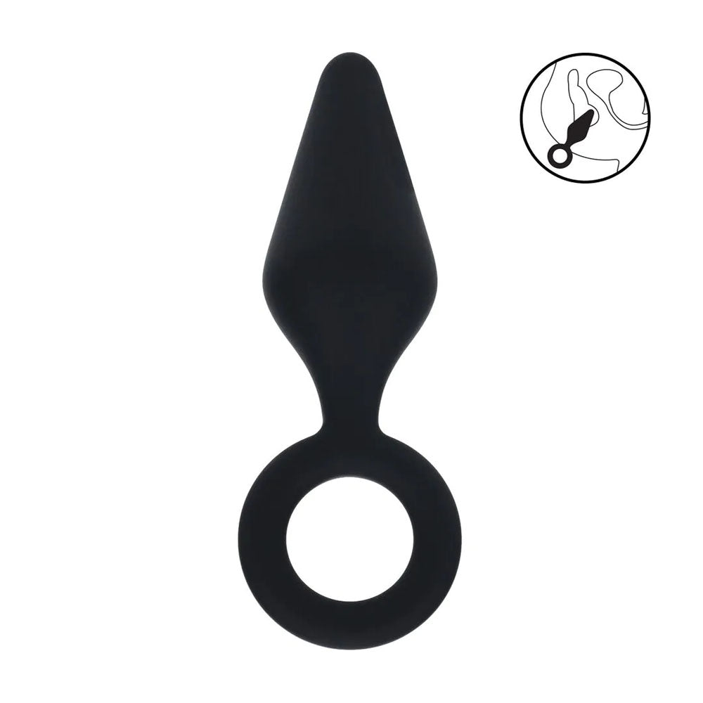 LEVELZ Silicone Anal Plug with Loop - Medium - Black - Black Medium Butt Plug