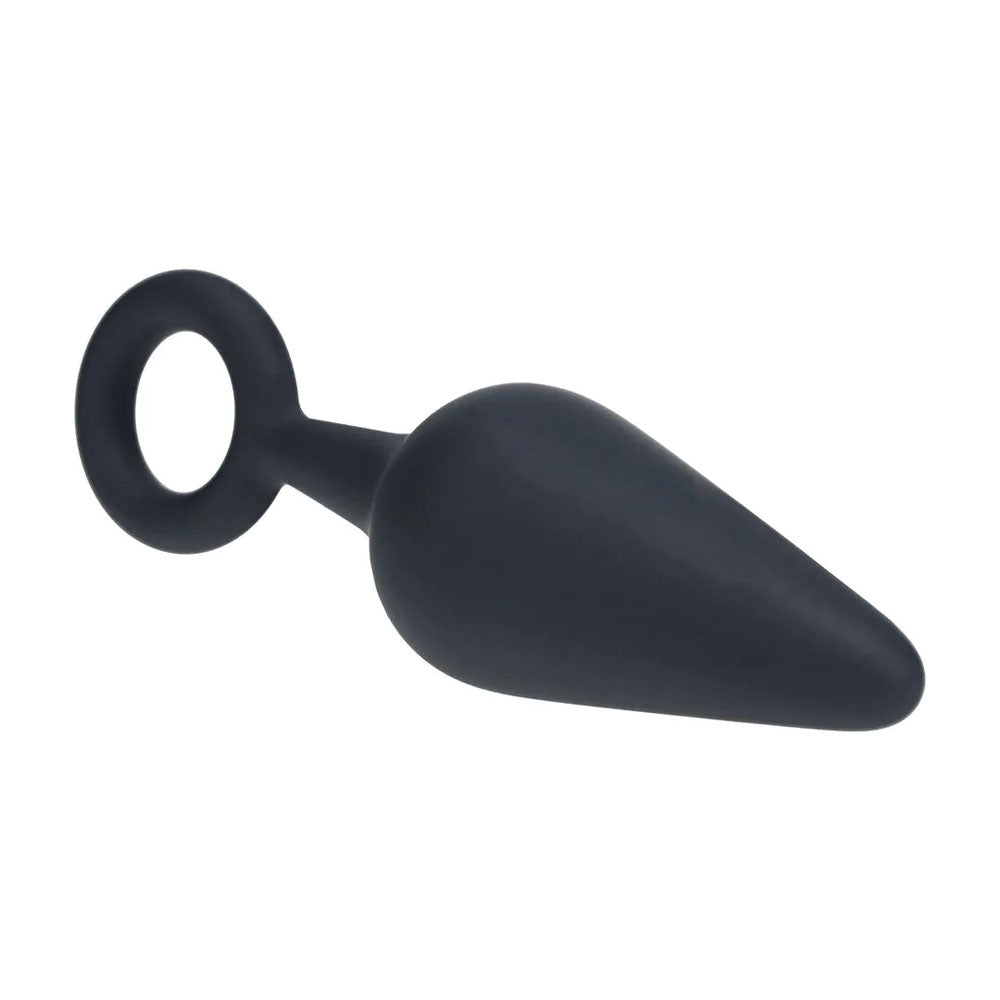 LEVELZ Silicone Anal Plug with Loop - Medium - Black - Black Medium Butt Plug