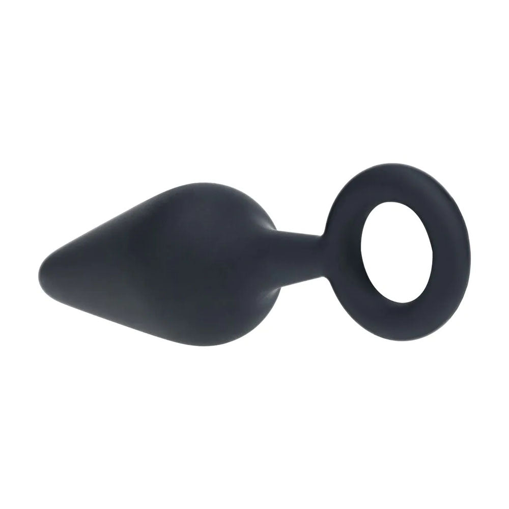 LEVELZ Silicone Anal Plug with Loop - Medium - Black - Black Medium Butt Plug