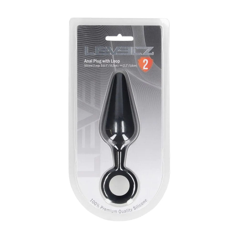 LEVELZ Silicone Anal Plug with Loop - Large - Black Large Butt Plug