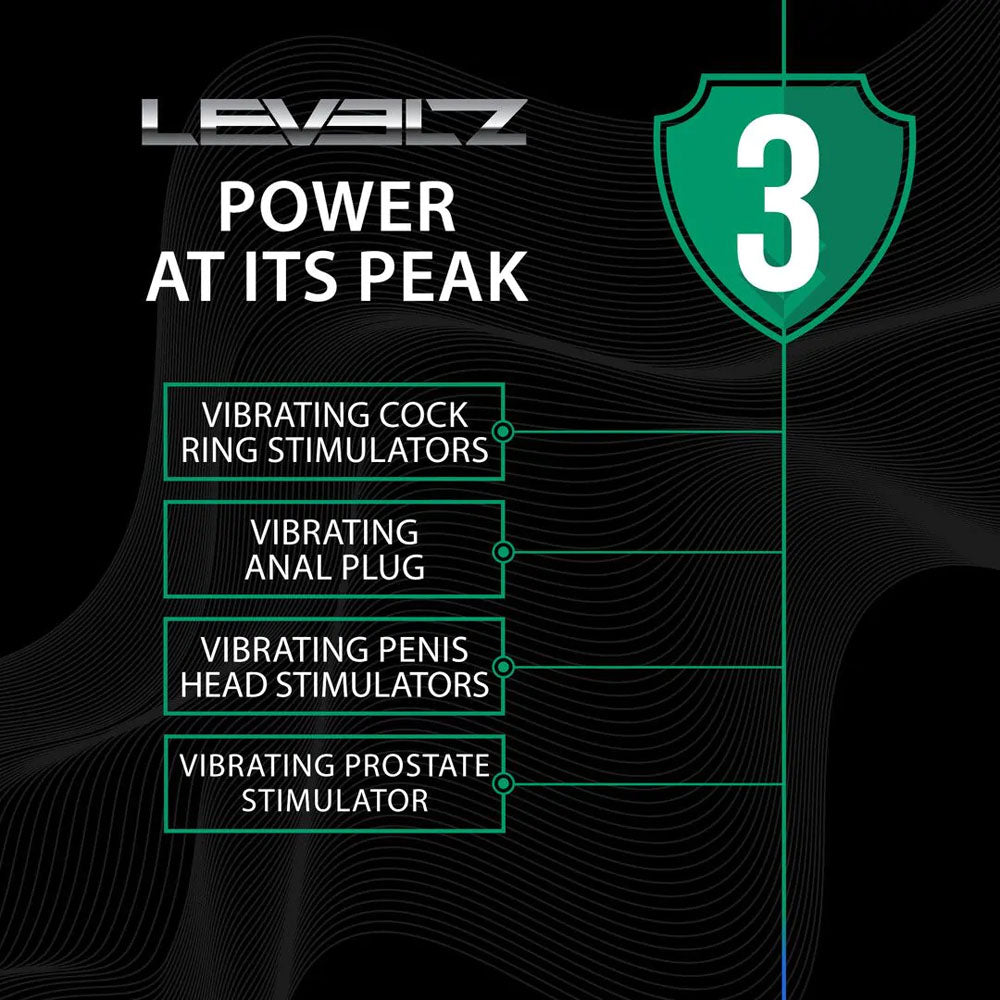 LEVELZ Remote Controlled Vibrating TriO Cock Ring with Prostate Stimulator - Black USB Rechargeable Vibrating Cock Ring with Anal Plug