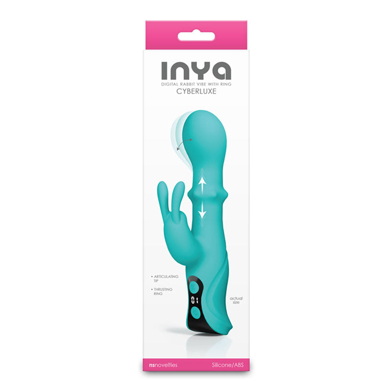 INYA Cyberluxe - Aqua - Aqua 18 cm USB Rechargeable Rabbit Vibrator with Sliding Ring Shaft