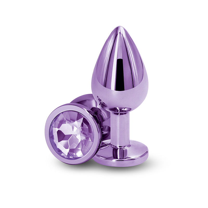 Rear Assets - Medium - Purple - Purple 8.2 cm Medium Metal Butt Plug with Purple Round Gem Base