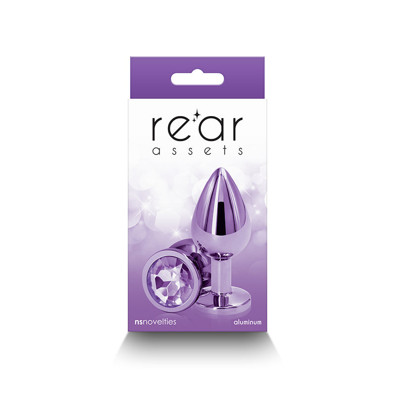 Rear Assets - Medium - Purple - Purple 8.2 cm Medium Metal Butt Plug with Purple Round Gem Base