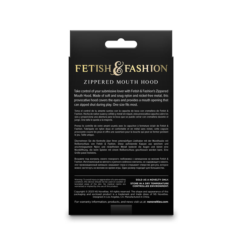 Fetish & Fantasy - Zippered Mouth Hood - Black - Black Hood