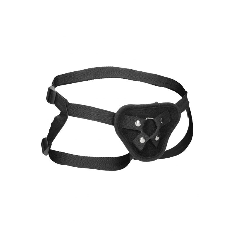 OUCH! Velvet & Velcro Adjustable Harness with O-Ring - Black Strap-On Harness (No Probe Included)