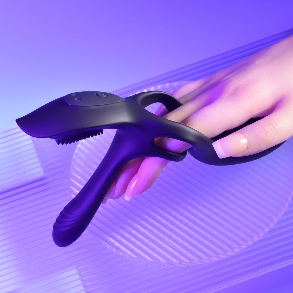 Playboy Pleasure The 3 Way - Black USB Rechargeable Vibrating Cock Ring with Wireless Remote