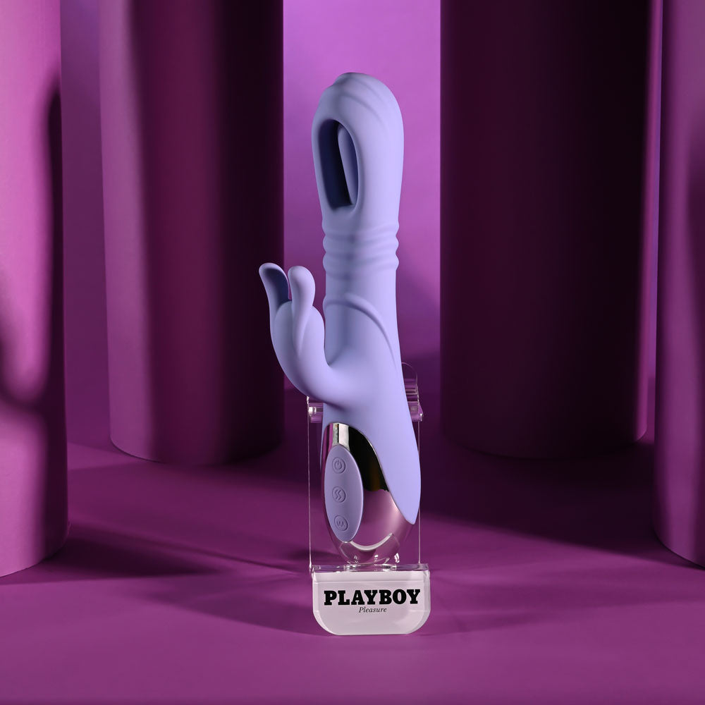 Playboy Pleasure TAP ME IN - Purple 24.2 cm USB Rechargeable Rabbit Vibrator with Tapping Shaft