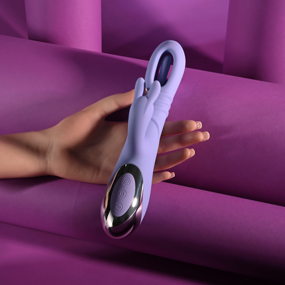 Playboy Pleasure TAP ME IN - Purple 24.2 cm USB Rechargeable Rabbit Vibrator with Tapping Shaft