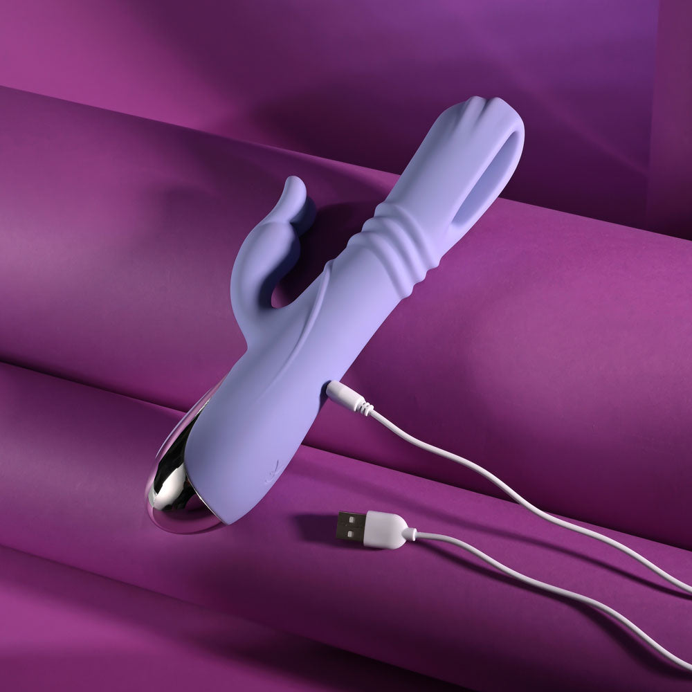 Playboy Pleasure TAP ME IN - Purple 24.2 cm USB Rechargeable Rabbit Vibrator with Tapping Shaft