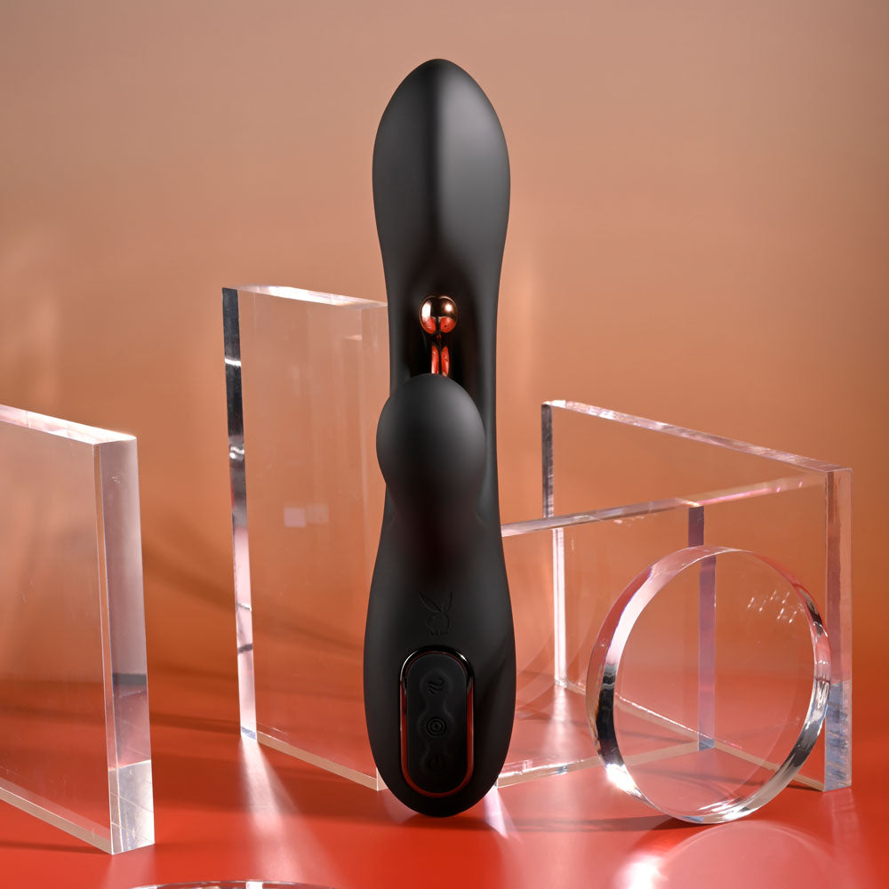 Playboy Pleasure AUREUS - Black 22.7 cm USB Rechargeable Rabbit Vibrator with Internal Flicker