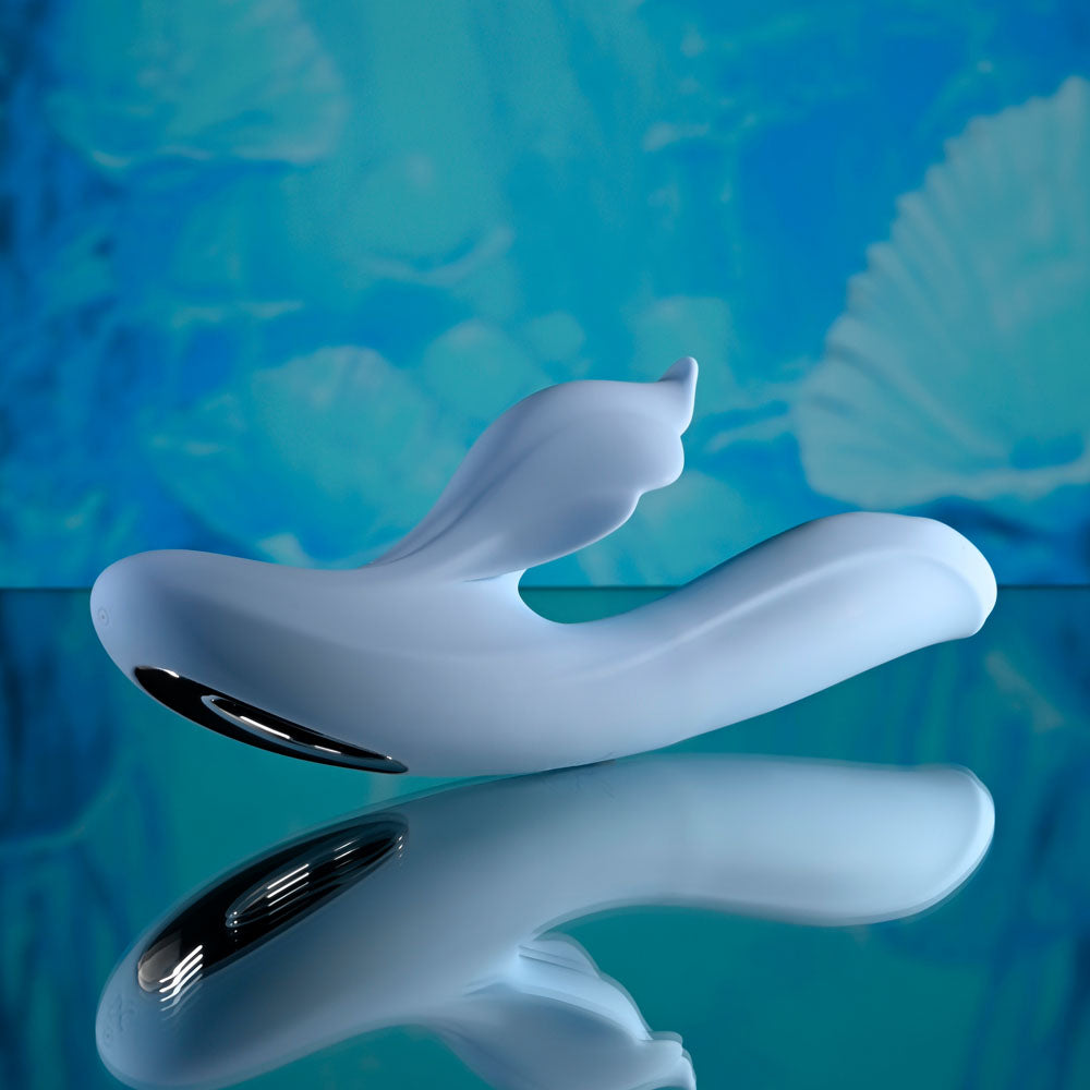 Playboy Pleasure IN BLOOM - Blue 23.5 cm USB Rechargeable Thrusting Tapping & Heating Dual Vibrator