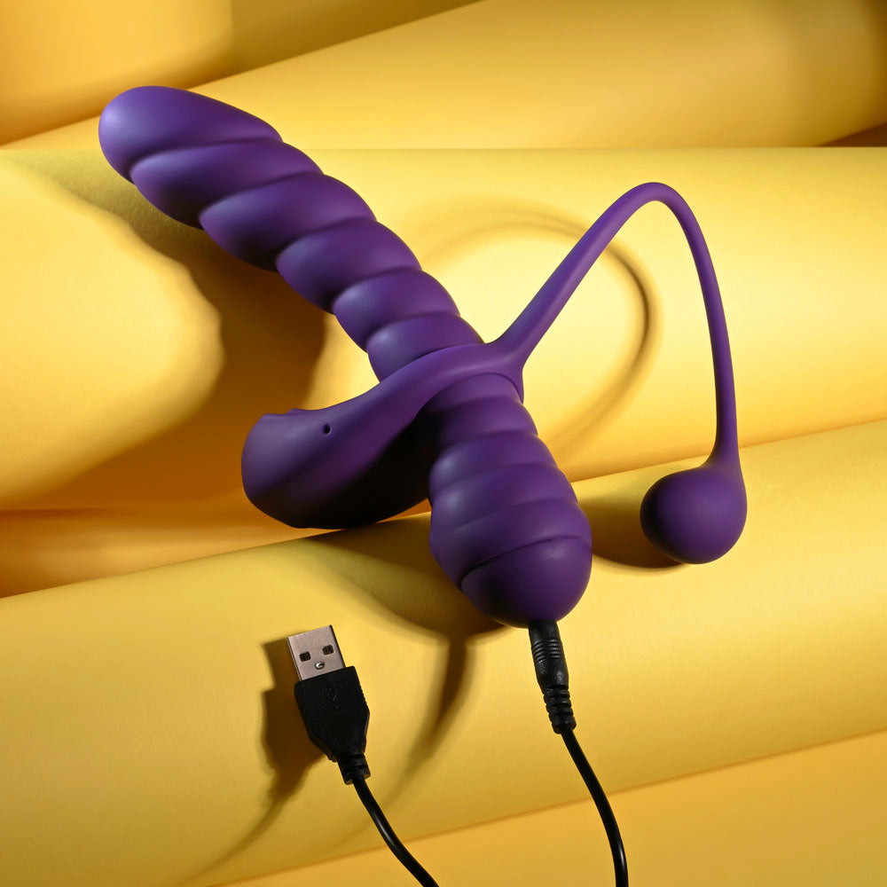 Playboy Pleasure TWISTED PLAYGROUND - Purple USB Rechargeable Vibrator and Cock Ring Kit