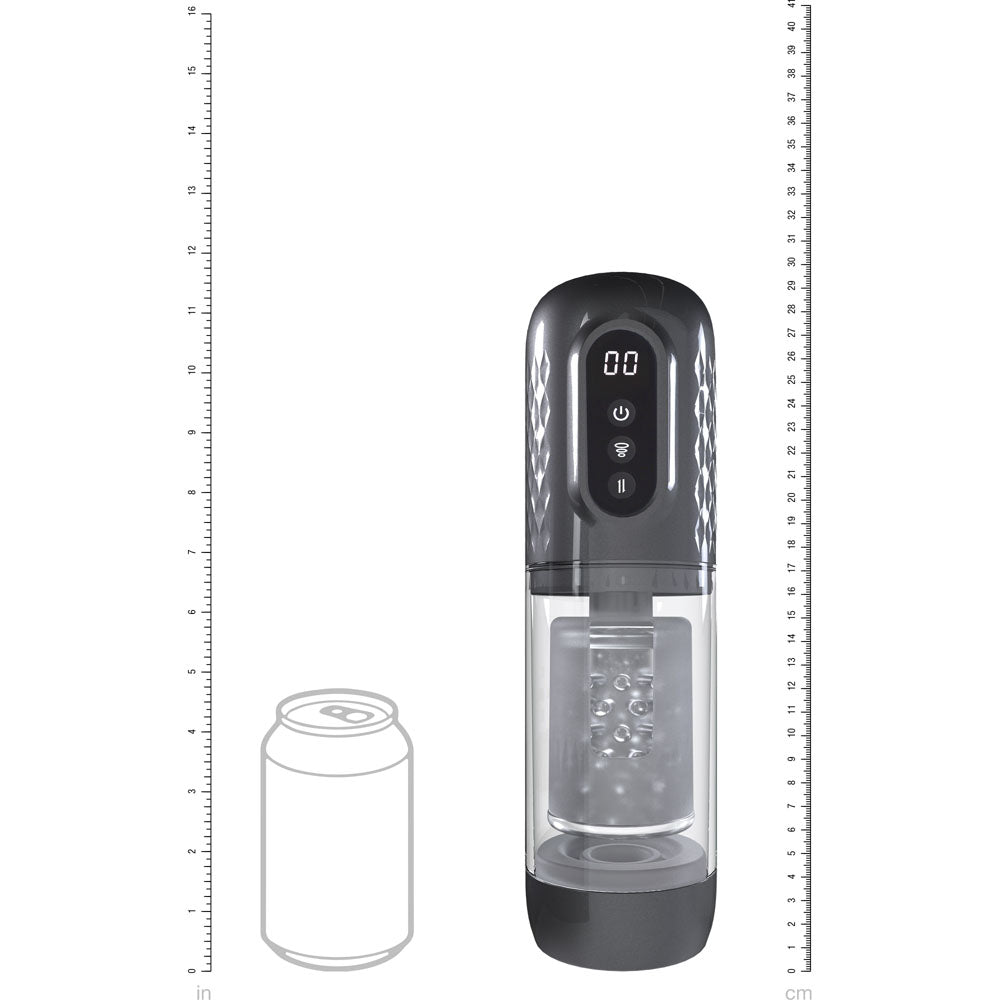 PUMPED Vortex - Gunmetal - Gunmetal Grey/Clear USB Rechargeable Sucking Rotating and Thrusting Auto Masturbator