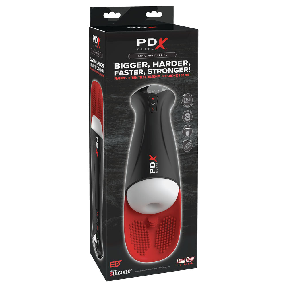 PDX Elite Fap-O-Matic Pro XL - White/Red - White USB Rechargeable Auto Stroker