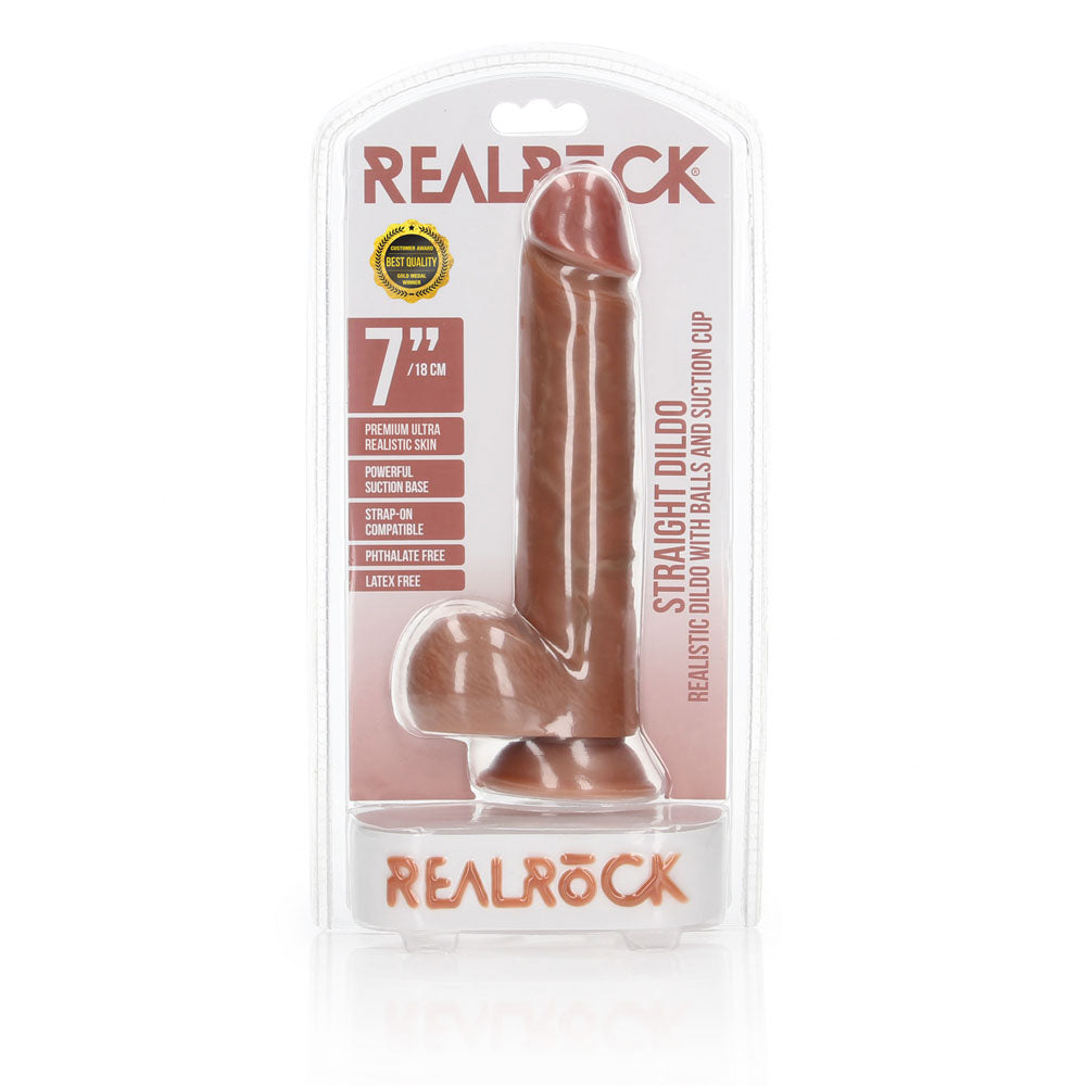 REALROCK Straight Realistic Dildo with Balls - 18 cm - Tan 18 cm (7'') Dong