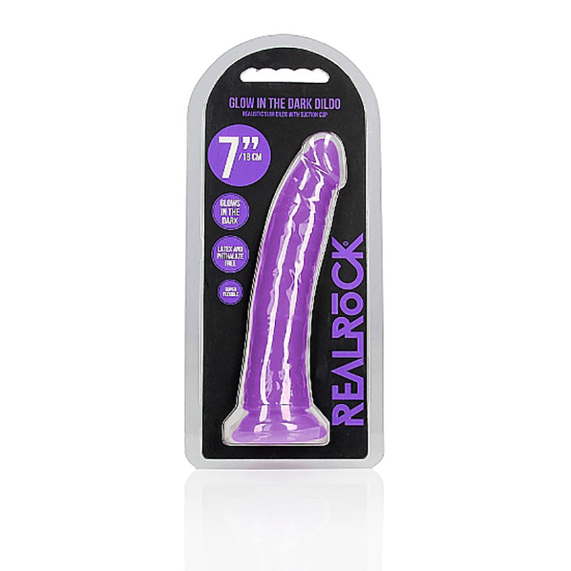REALROCK 18 cm Slim Glow in the Dark Neon - Purple - Glow in Dark Purple 18 cm (7'') Dong