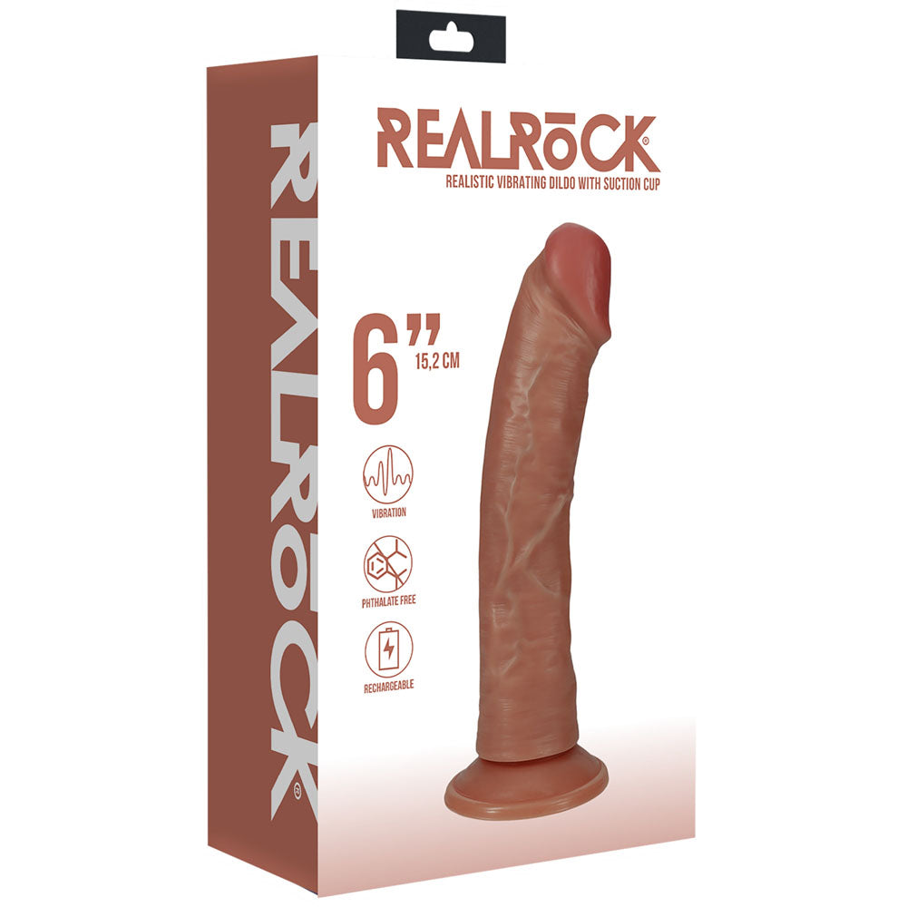 REALROCK 15cm Vibrating Cock - Tan - Tan 15.2 cm (6'') USB Rechargeable Vibrating Dong
